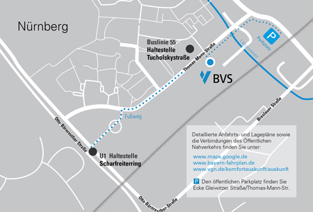 Ansichtskarte des BVS Bildungszentrum Nürnberg – Lage und Anfahrt