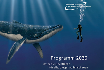 Coverbild BAV Programm 2026 Unter Wasser begegnen sich ein Buckelwahl und ein Taucher.
