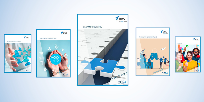 BVS Themenbild mit den Titelseiten von 6 Fortbildungsprogrammen für 2024